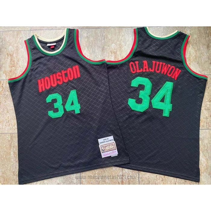 Camiseta Houston Rockets Hakeem Olajuwon #34 Mitchell & Ness 1993-94 Negro